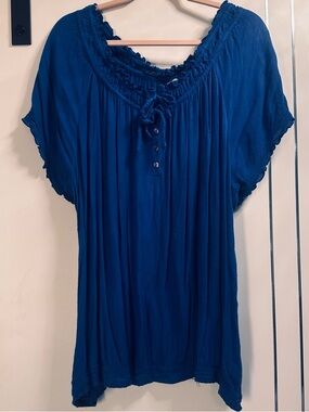 💜3/$30 Royal Blue 3X  Peasant-Style Gauze Short Sleeve/off Shoulder Top